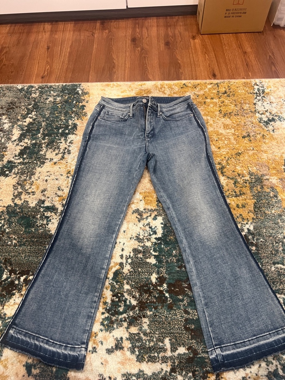 NYDJ Women's Light-Medium Blue Flared Jeans with Side Panel Detail